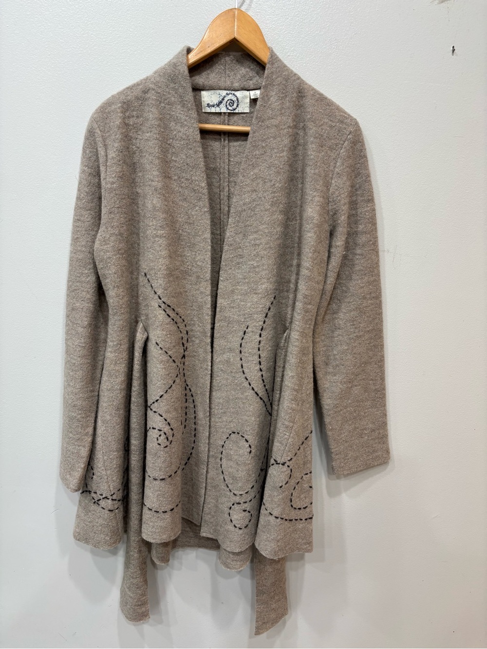 Rosie Neira Embroidered 100% Wool Boiled Front Tie Cardigan Women’s Size Medium